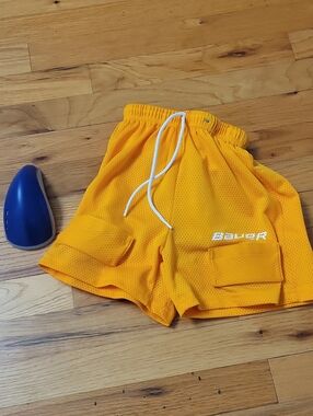 Boys Bauer Bright Yellow Mesh Athletic Shorts with Cargo Pockets